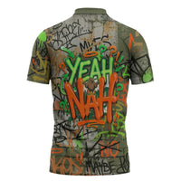 Yeah Nah Graffiti Skull New Zealand Slang Zipper Polo Shirt Kiwi Grunge Brick Wall and Bold Urban Street Art TS04 - Polynesian Pride