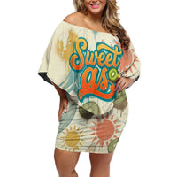 NZ Slang Sweet As Kiwi Shaka Sign Family Matching Off Shoulder Short Dress and Hawaiian Shirt New Zealand Surfboards Sun and Tropical Beach Retro TS04 Mom's Dress Beige - Polynesian Pride