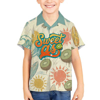 NZ Slang Sweet As Kiwi Shaka Sign Family Matching Short Sleeve Bodycon Dress and Hawaiian Shirt New Zealand Surfboards Sun and Tropical Beach Retro TS04 Son's Shirt Beige - Polynesian Pride