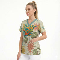 NZ Slang Sweet As Kiwi Shaka Sign Scrub Top New Zealand Surfboards Sun and Tropical Beach Retro TS04 - Polynesian Pride