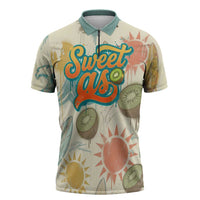 NZ Slang Sweet As Kiwi Shaka Sign Zipper Polo Shirt New Zealand Surfboards Sun and Tropical Beach Retro TS04 Beige - Polynesian Pride