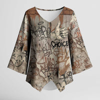 Choice Bro Graffiti Handshake Kimono Sleeve Blouse New Zealand Slang Fern Brick Wall and Urban Street Art TS04 Female Multicolor - Polynesian Pride