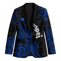 Pohnpei Federated States Of Micronesia Blazer Polynesian Tribal Heritage Art With Blue Island Tattoo Patterns TS04 Unisex Black Blue - Polynesian Pride