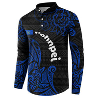 Pohnpei Federated States Of Micronesia Button Sweatshirt Polynesian Tribal Heritage Art With Blue Island Tattoo Patterns TS04 - Polynesian Pride