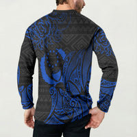 Pohnpei Federated States Of Micronesia Button Sweatshirt Polynesian Tribal Heritage Art With Blue Island Tattoo Patterns TS04 - Polynesian Pride