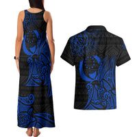 Pohnpei Federated States Of Micronesia Couples Matching Tank Maxi Dress and Hawaiian Shirt Polynesian Tribal Heritage Art With Blue Island Tattoo Patterns TS04 - Polynesian Pride