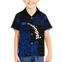 Pohnpei Federated States Of Micronesia Family Matching Short Sleeve Bodycon Dress and Hawaiian Shirt Polynesian Tribal Heritage Art With Blue Island Tattoo Patterns TS04 Son's Shirt Black Blue - Polynesian Pride