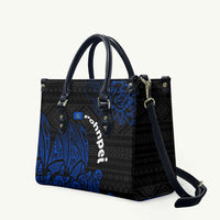 Pohnpei Federated States Of Micronesia Leather Bag Polynesian Tribal Heritage Art With Blue Island Tattoo Patterns TS04 Black Blue - Polynesian Pride