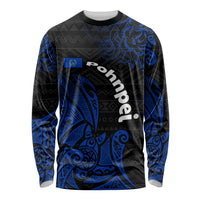 Pohnpei Federated States Of Micronesia Long Sleeve Shirt Polynesian Tribal Heritage Art With Blue Island Tattoo Patterns