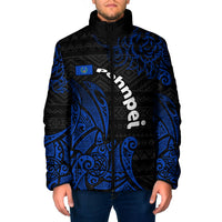 Pohnpei Federated States Of Micronesia Padded Jacket Polynesian Tribal Heritage Art With Blue Island Tattoo Patterns TS04 Men Black Blue - Polynesian Pride