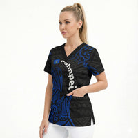 Pohnpei Federated States Of Micronesia Scrub Top Polynesian Tribal Heritage Art With Blue Island Tattoo Patterns TS04 - Polynesian Pride