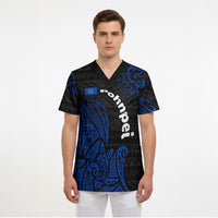 Pohnpei Federated States Of Micronesia Scrub Top Polynesian Tribal Heritage Art With Blue Island Tattoo Patterns TS04 - Polynesian Pride