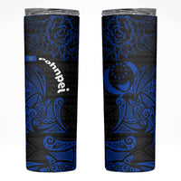 Pohnpei Federated States Of Micronesia Skinny Tumbler Polynesian Tribal Heritage Art With Blue Island Tattoo Patterns TS04 Black Blue - Polynesian Pride