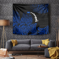 Pohnpei Federated States Of Micronesia Tapestry Polynesian Tribal Heritage Art With Blue Island Tattoo Patterns TS04 Black Blue - Polynesian Pride