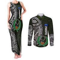 Pohnpei Federated States Of Micronesia Couples Matching Tank Maxi Dress and Long Sleeve Button Shirt Polynesian Tribal Heritage Art With Kaselehlie State Seal