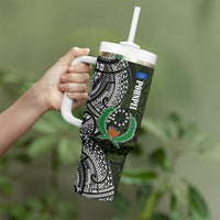 Pohnpei Federated States Of Micronesia Tumbler With Handle Polynesian Tribal Heritage Art With Kaselehlie State Seal
