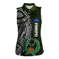 Pohnpei Federated States Of Micronesia Women Sleeveless Polo Shirt Polynesian Tribal Heritage Art With Kaselehlie State Seal