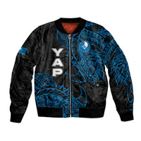 Yap Island Tribal Heritage Bomber Jacket Micronesian Polynesian Tattoo Pattern Blue Black Cultural Art TS04 Unisex Black Blue - Polynesian Pride