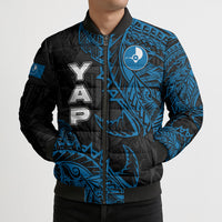 Yap Island Tribal Heritage Bomber Puffer Jacket Micronesian Polynesian Tattoo Pattern Blue Black Cultural Art TS04 - Polynesian Pride