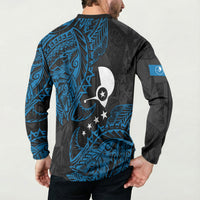 Yap Island Tribal Heritage Button Sweatshirt Micronesian Polynesian Tattoo Pattern Blue Black Cultural Art TS04 - Polynesian Pride