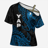 Yap Island Tribal Heritage Cross Shoulder Shirt Micronesian Polynesian Tattoo Pattern Blue Black Cultural Art TS04 Female Black Blue - Polynesian Pride