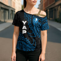 Yap Island Tribal Heritage Cross Shoulder Shirt Micronesian Polynesian Tattoo Pattern Blue Black Cultural Art TS04 - Polynesian Pride