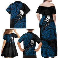 Yap Island Tribal Heritage Family Matching Off Shoulder Maxi Dress and Hawaiian Shirt Micronesian Polynesian Tattoo Pattern Blue Black Cultural Art TS04 - Polynesian Pride