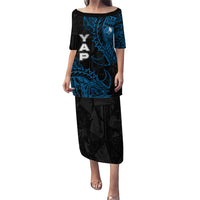 Yap Island Tribal Heritage Family Matching Puletasi and Hawaiian Shirt Micronesian Polynesian Tattoo Pattern Blue Black Cultural Art