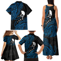 Yap Island Tribal Heritage Family Matching Tank Maxi Dress and Hawaiian Shirt Micronesian Polynesian Tattoo Pattern Blue Black Cultural Art TS04 - Polynesian Pride