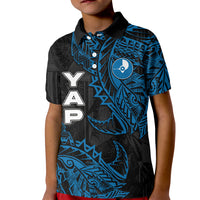 Yap Island Tribal Heritage Kid Polo Shirt Micronesian Polynesian Tattoo Pattern Blue Black Cultural Art TS04 Kid Black Blue - Polynesian Pride