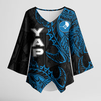 Yap Island Tribal Heritage Kimono Sleeve Blouse Micronesian Polynesian Tattoo Pattern Blue Black Cultural Art TS04 Female Black Blue - Polynesian Pride