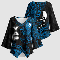 Yap Island Tribal Heritage Kimono Sleeve Blouse Micronesian Polynesian Tattoo Pattern Blue Black Cultural Art TS04 - Polynesian Pride