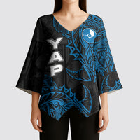Yap Island Tribal Heritage Kimono Sleeve Blouse Micronesian Polynesian Tattoo Pattern Blue Black Cultural Art TS04 - Polynesian Pride