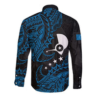 Yap Island Tribal Heritage Long Sleeve Button Shirt Micronesian Polynesian Tattoo Pattern Blue Black Cultural Art TS04 - Polynesian Pride