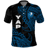 Yap Island Tribal Heritage Polo Shirt Micronesian Polynesian Tattoo Pattern Blue Black Cultural Art TS04 Black Blue - Polynesian Pride