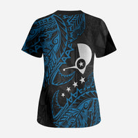Yap Island Tribal Heritage Scrub Top Micronesian Polynesian Tattoo Pattern Blue Black Cultural Art TS04 - Polynesian Pride