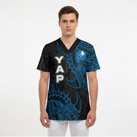 Yap Island Tribal Heritage Scrub Top Micronesian Polynesian Tattoo Pattern Blue Black Cultural Art TS04 - Polynesian Pride