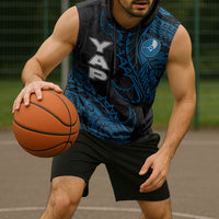 Yap Island Tribal Heritage Sleeveless Hoodie Micronesian Polynesian Tattoo Pattern Blue Black Cultural Art TS04 - Polynesian Pride