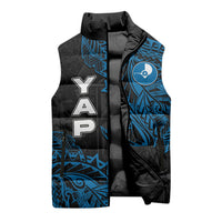 Yap Island Tribal Heritage Sleeveless Puffer Jacket Micronesian Polynesian Tattoo Pattern Blue Black Cultural Art TS04 - Polynesian Pride