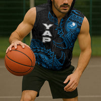 Yap Island Tribal Heritage Sleeveless Zip Hoodie Micronesian Polynesian Tattoo Pattern Blue Black Cultural Art TS04 - Polynesian Pride