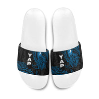 Yap Island Tribal Heritage Slide Sandals Micronesian Polynesian Tattoo Pattern Blue Black Cultural Art TS04 Black Blue - Polynesian Pride