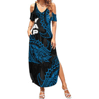 Yap Island Tribal Heritage Summer Maxi Dress Micronesian Polynesian Tattoo Pattern Blue Black Cultural Art TS04 Women Black Blue - Polynesian Pride