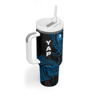 Yap Island Tribal Heritage Tumbler With Handle Micronesian Polynesian Tattoo Pattern Blue Black Cultural Art TS04 - Polynesian Pride