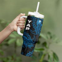 Yap Island Tribal Heritage Tumbler With Handle Micronesian Polynesian Tattoo Pattern Blue Black Cultural Art TS04 - Polynesian Pride