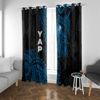 Yap Island Tribal Heritage Window Curtain Micronesian Polynesian Tattoo Pattern Blue Black Cultural Art TS04 With Grommets Black Blue - Polynesian Pride