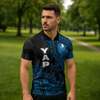 Yap Island Tribal Heritage Zipper Polo Shirt Micronesian Polynesian Tattoo Pattern Blue Black Cultural Art TS04 - Polynesian Pride