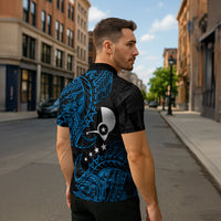 Yap Island Tribal Heritage Zipper Polo Shirt Micronesian Polynesian Tattoo Pattern Blue Black Cultural Art TS04 - Polynesian Pride
