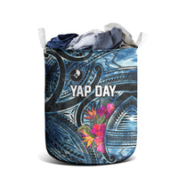 Yap Day Island Floral Tribal Heritage Laundry Basket Micronesian Hibiscus Pattern Polynesian Tattoo Blue Art TS04 - Polynesian Pride