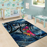 Yap Day Island Floral Tribal Heritage Area Rug Micronesian Hibiscus Pattern Polynesian Tattoo Blue Art TS04 - Polynesian Pride