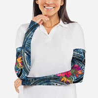 Yap Day Island Floral Tribal Heritage Arm Sleeves Micronesian Hibiscus Pattern Polynesian Tattoo Blue Art TS04 - Polynesian Pride